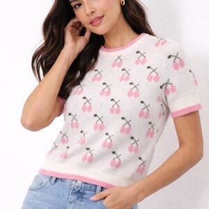 Active USA New Pink and White Cherry Sweater